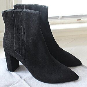 New in Box Aquatalia "Sierra" Water Resistant Suede Ankle Bootie in Black, 12